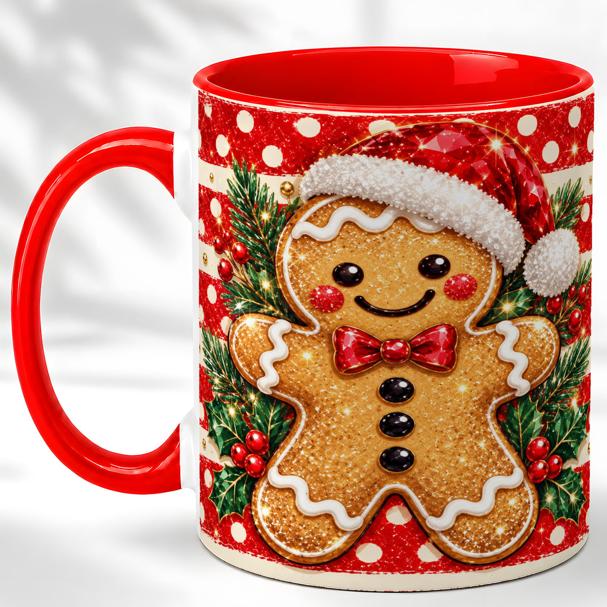 Gingerbread Christmas Coffee Mug, Holiday Cookie Mug, Ceramic Cup