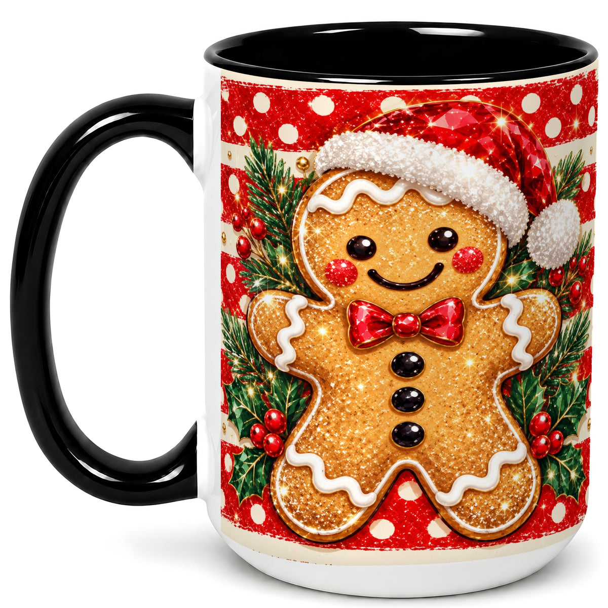 #pl[15oz|Black] Gingerbread Christmas Coffee Mug, Holiday Cookie Mug, Ceramic Cup