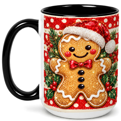 #pl[15oz|Black] Gingerbread Christmas Coffee Mug, Holiday Cookie Mug, Ceramic Cup