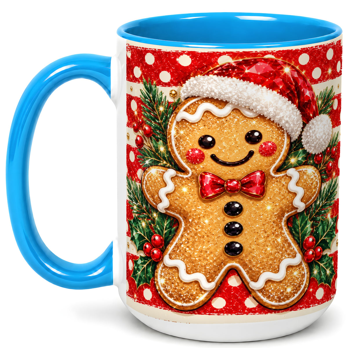 #pl[15oz|Blue] Gingerbread Christmas Coffee Mug, Holiday Cookie Mug, Ceramic Cup