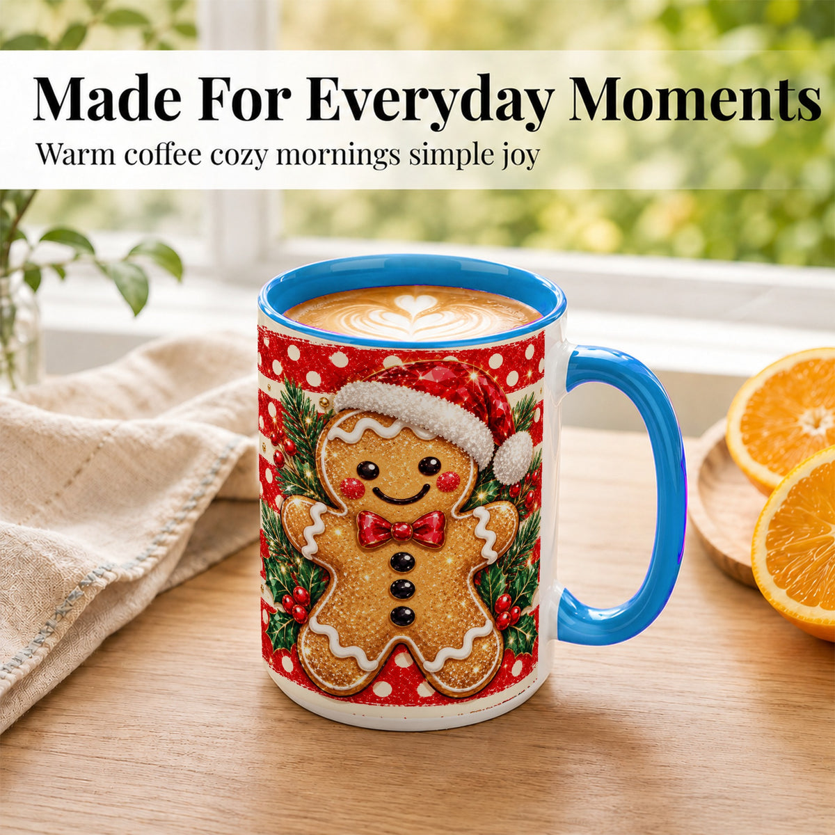 #pl[15oz|Blue] Gingerbread Christmas Coffee Mug, Holiday Cookie Mug, Ceramic Cup