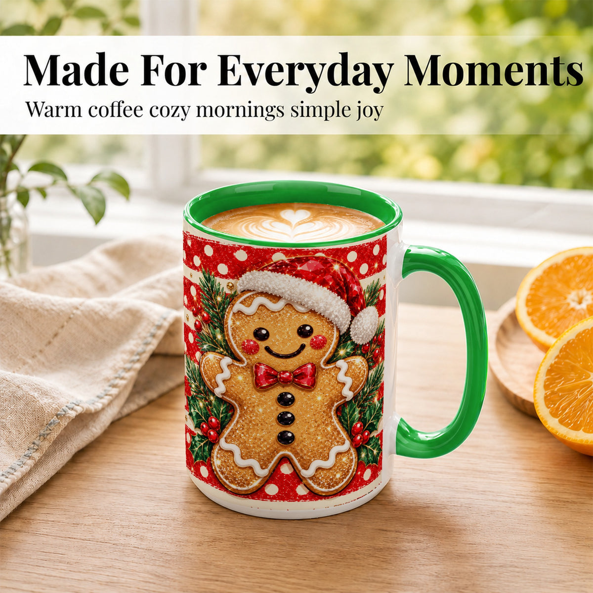 #pl[15oz|Green] Gingerbread Christmas Coffee Mug, Holiday Cookie Mug, Ceramic Cup