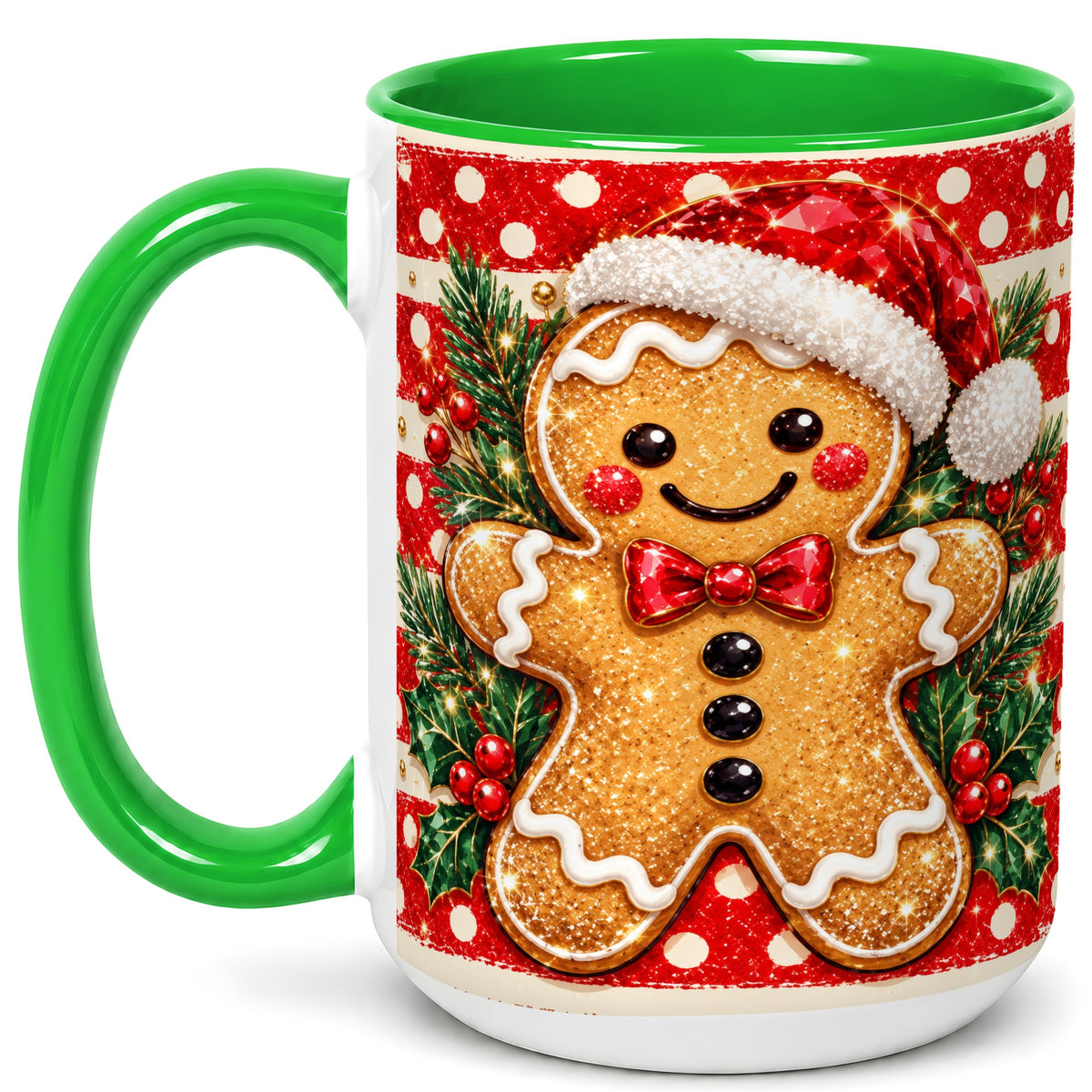 #pl[15oz|Green] Gingerbread Christmas Coffee Mug, Holiday Cookie Mug, Ceramic Cup