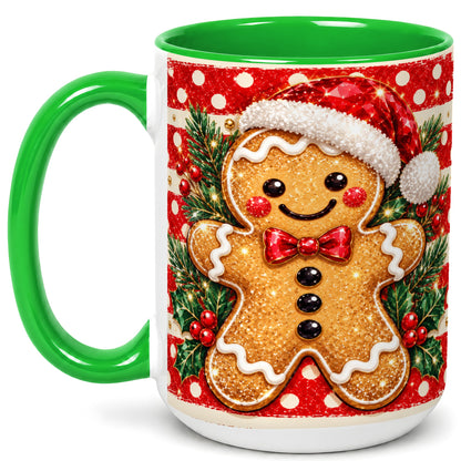 #pl[15oz|Green] Gingerbread Christmas Coffee Mug, Holiday Cookie Mug, Ceramic Cup