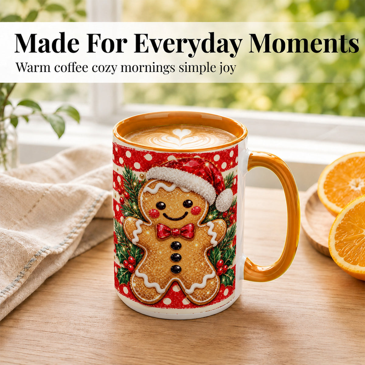 #pl[15oz|Orange] Gingerbread Christmas Coffee Mug, Holiday Cookie Mug, Ceramic Cup