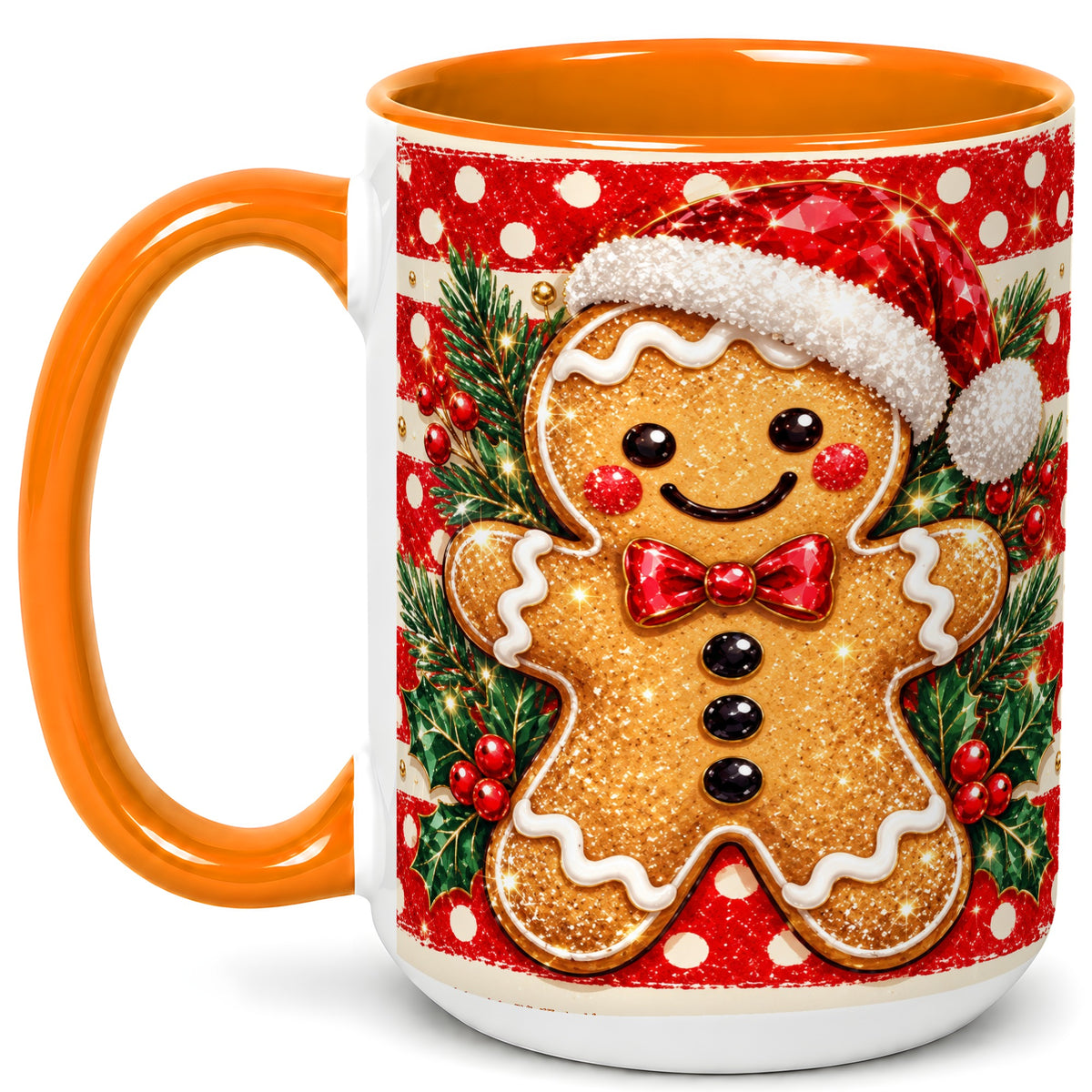 #pl[15oz|Orange] Gingerbread Christmas Coffee Mug, Holiday Cookie Mug, Ceramic Cup