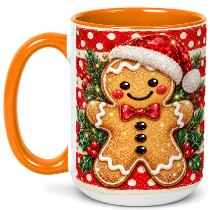 #pl[15oz|Orange] Gingerbread Christmas Coffee Mug, Holiday Cookie Mug, Ceramic Cup