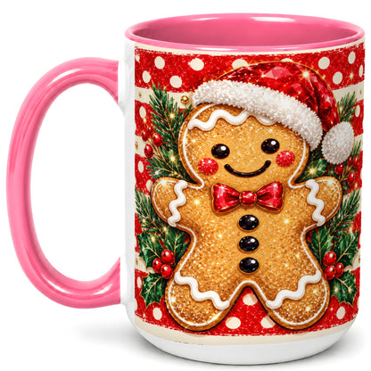 #pl[15oz|Pink] Gingerbread Christmas Coffee Mug, Holiday Cookie Mug, Ceramic Cup