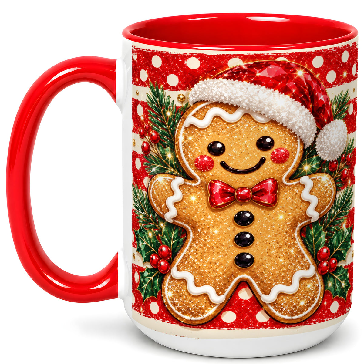 #pl[15oz|Red] Gingerbread Christmas Coffee Mug, Holiday Cookie Mug, Ceramic Cup