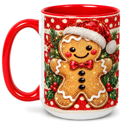 #pl[15oz|Red] Gingerbread Christmas Coffee Mug, Holiday Cookie Mug, Ceramic Cup