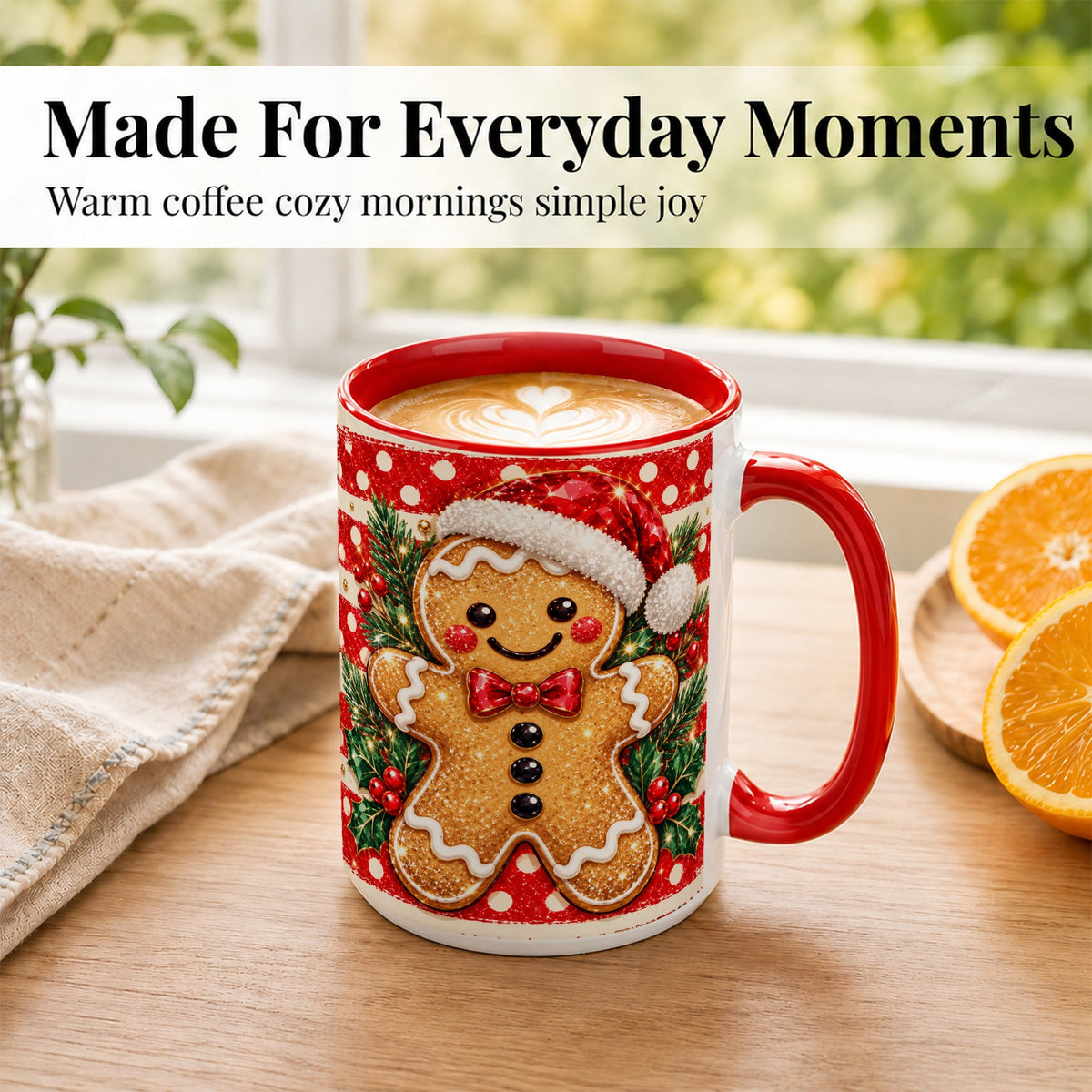 #pl[15oz|Red] Gingerbread Christmas Coffee Mug, Holiday Cookie Mug, Ceramic Cup