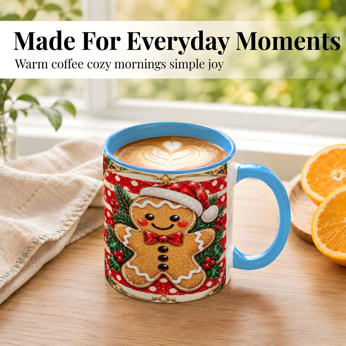 #pl[11oz|Blue] Ornate Gingerbread Coffee Mug, Christmas Cookie Mug, Ceramic Cup