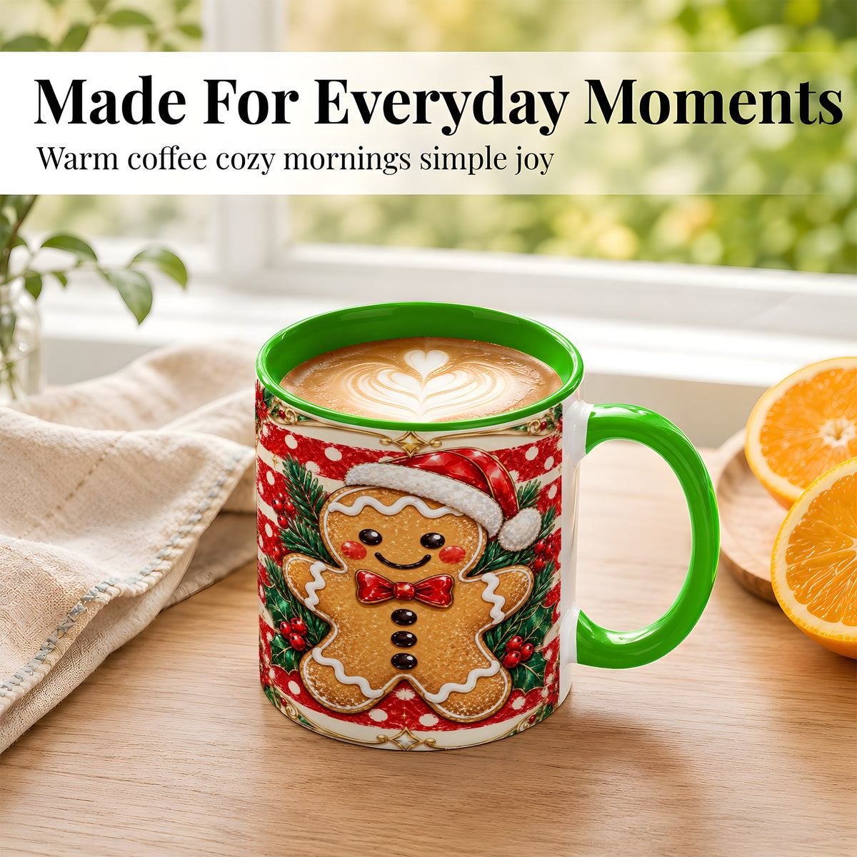 #pl[11oz|Green] Ornate Gingerbread Coffee Mug, Christmas Cookie Mug, Ceramic Cup