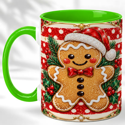 #pl[11oz|Green] Ornate Gingerbread Coffee Mug, Christmas Cookie Mug, Ceramic Cup