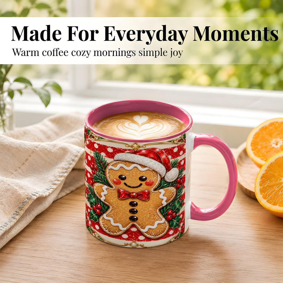 #pl[11oz|Pink] Ornate Gingerbread Coffee Mug, Christmas Cookie Mug, Ceramic Cup