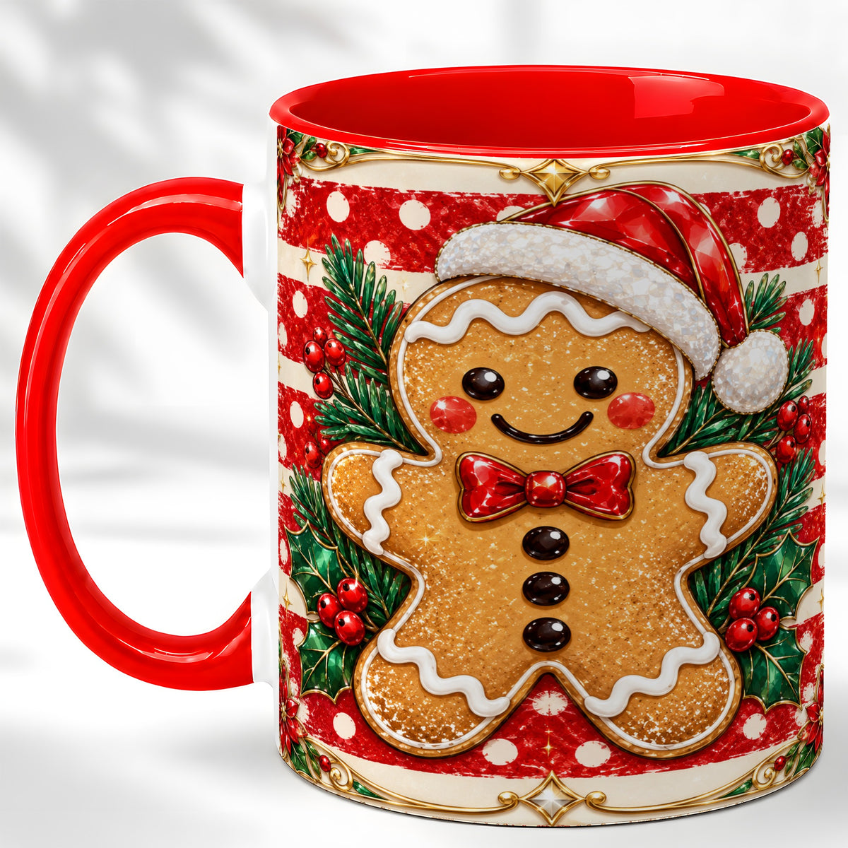Ornate Gingerbread Coffee Mug, Christmas Cookie Mug, Ceramic Cup