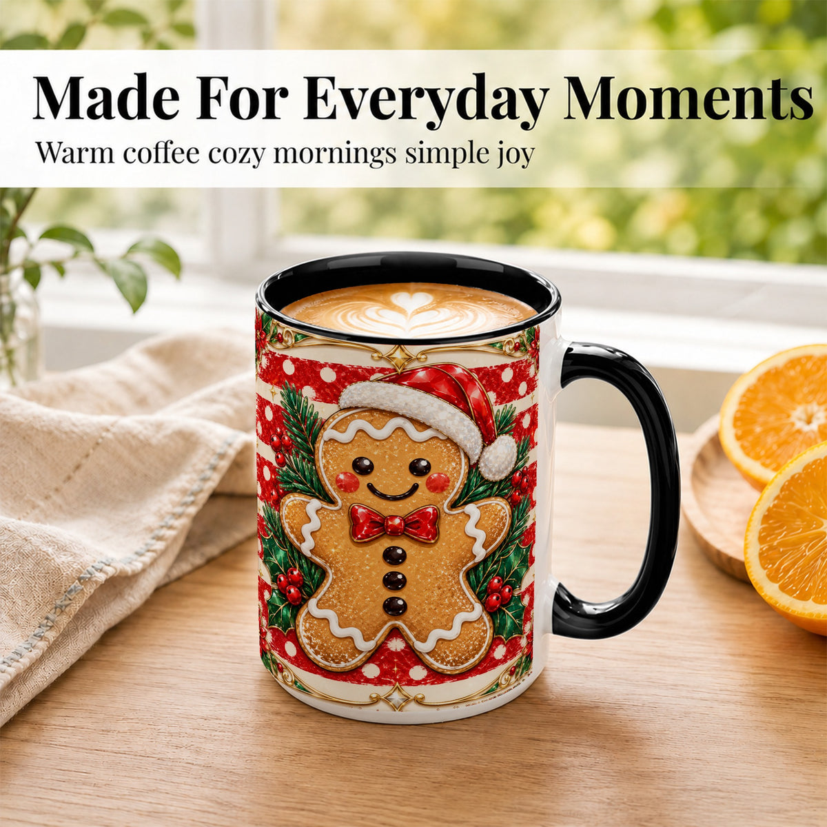 #pl[15oz|Black] Ornate Gingerbread Coffee Mug, Christmas Cookie Mug, Ceramic Cup