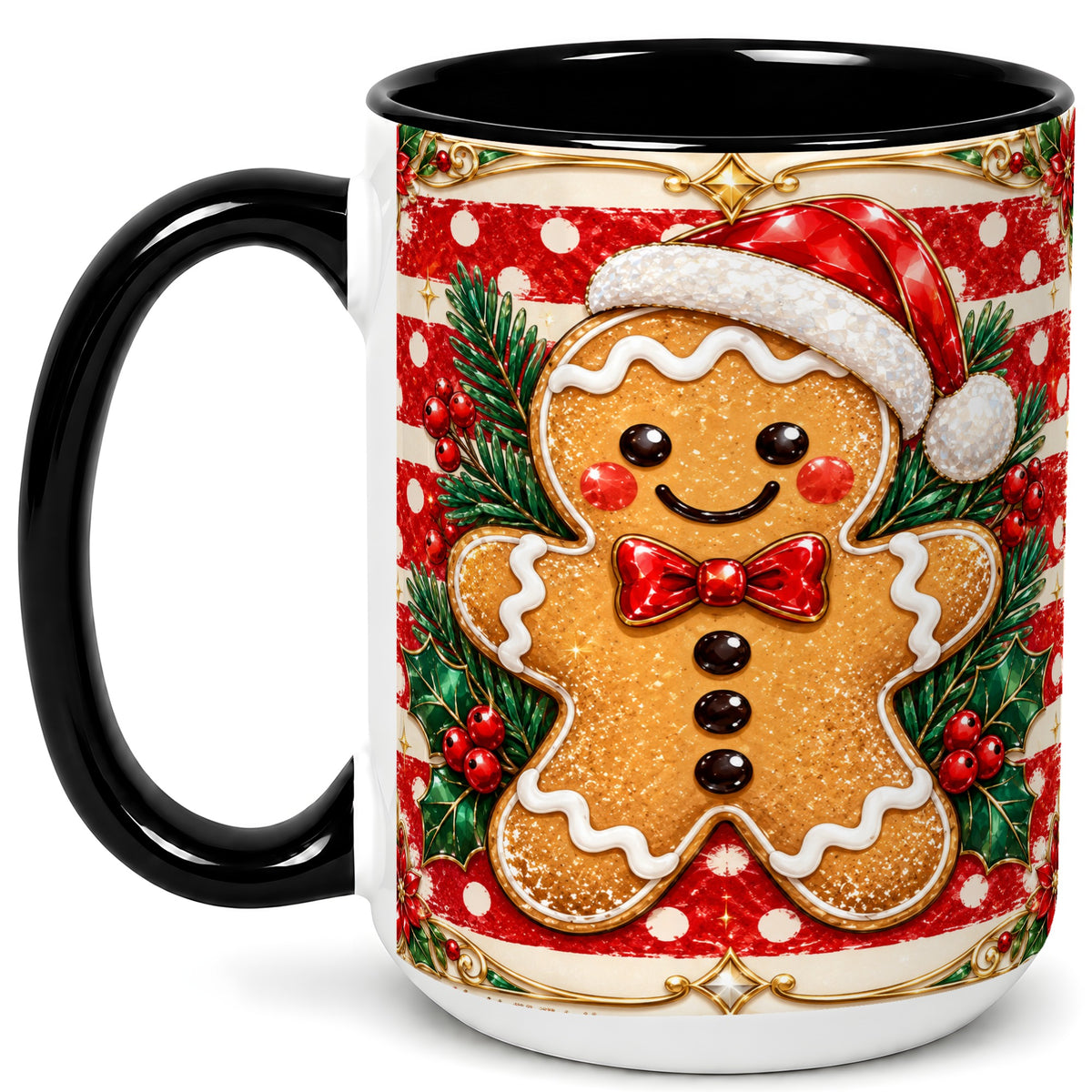 #pl[15oz|Black] Ornate Gingerbread Coffee Mug, Christmas Cookie Mug, Ceramic Cup