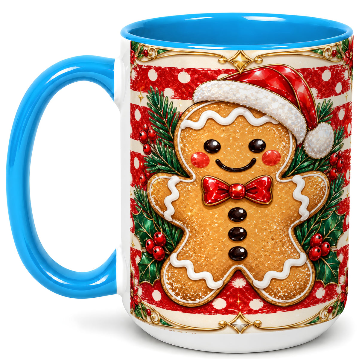 #pl[15oz|Blue] Ornate Gingerbread Coffee Mug, Christmas Cookie Mug, Ceramic Cup