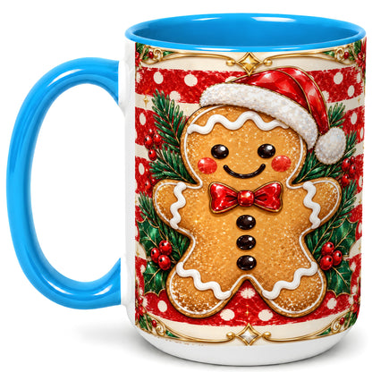 #pl[15oz|Blue] Ornate Gingerbread Coffee Mug, Christmas Cookie Mug, Ceramic Cup