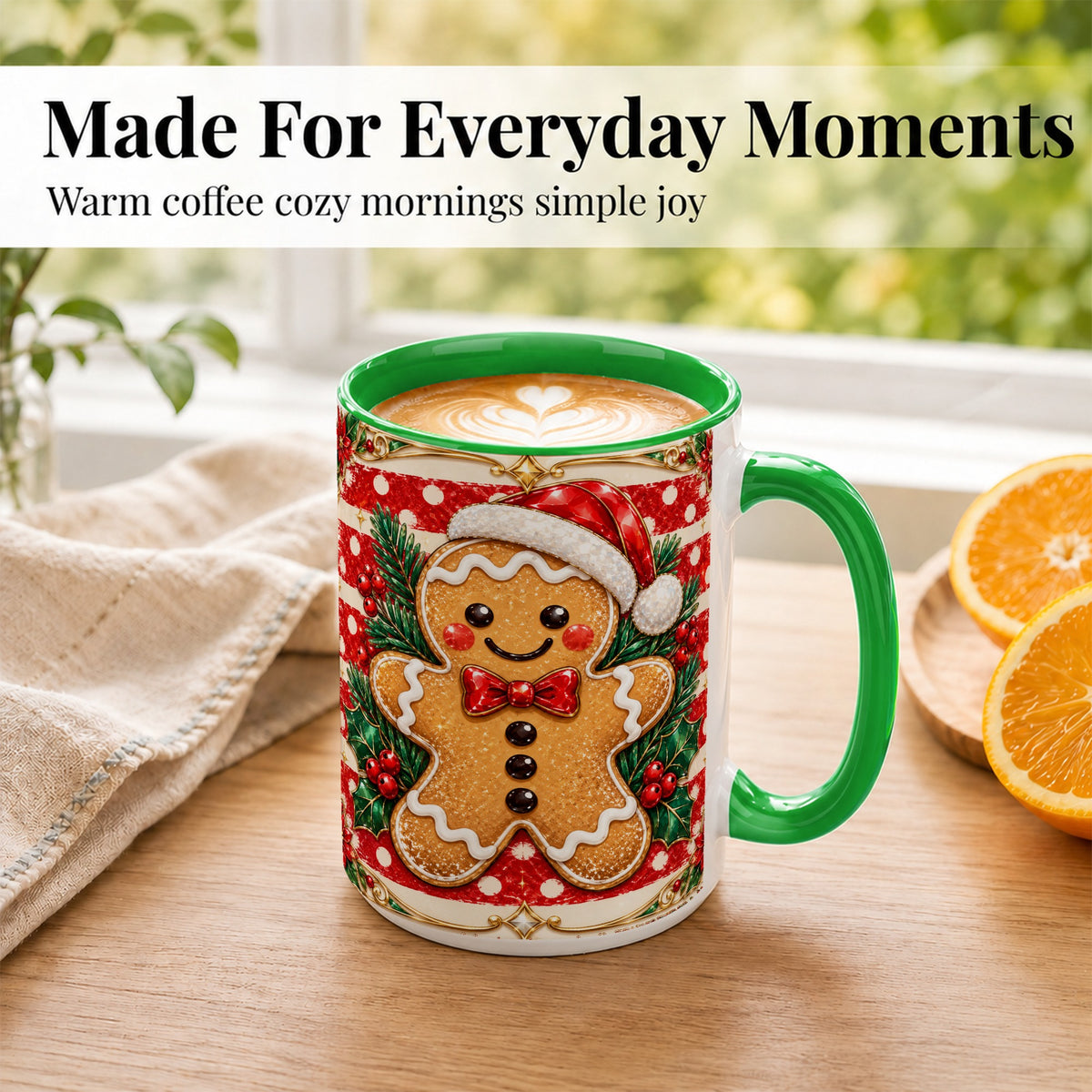 #pl[15oz|Green] Ornate Gingerbread Coffee Mug, Christmas Cookie Mug, Ceramic Cup