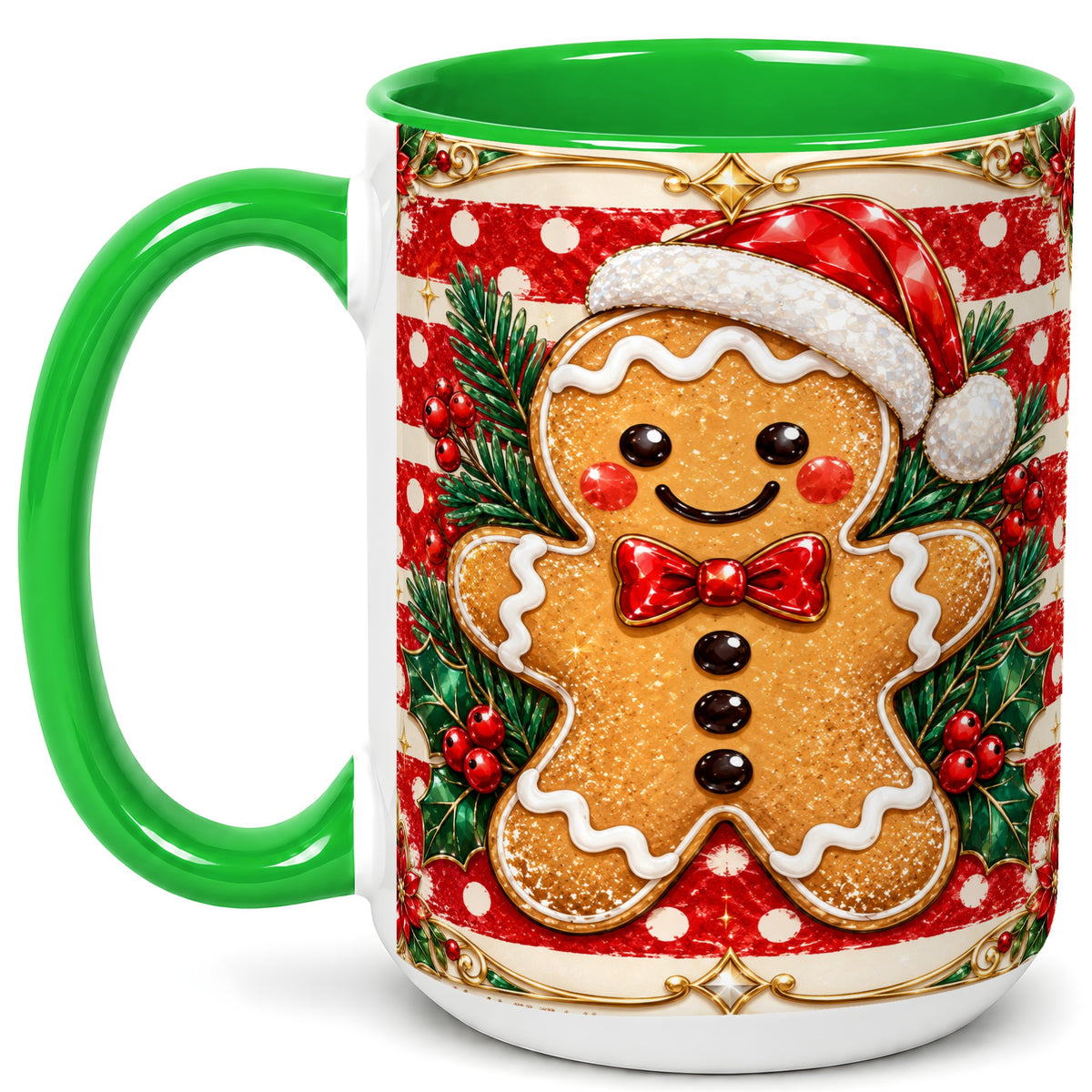 #pl[15oz|Green] Ornate Gingerbread Coffee Mug, Christmas Cookie Mug, Ceramic Cup
