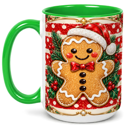 #pl[15oz|Green] Ornate Gingerbread Coffee Mug, Christmas Cookie Mug, Ceramic Cup