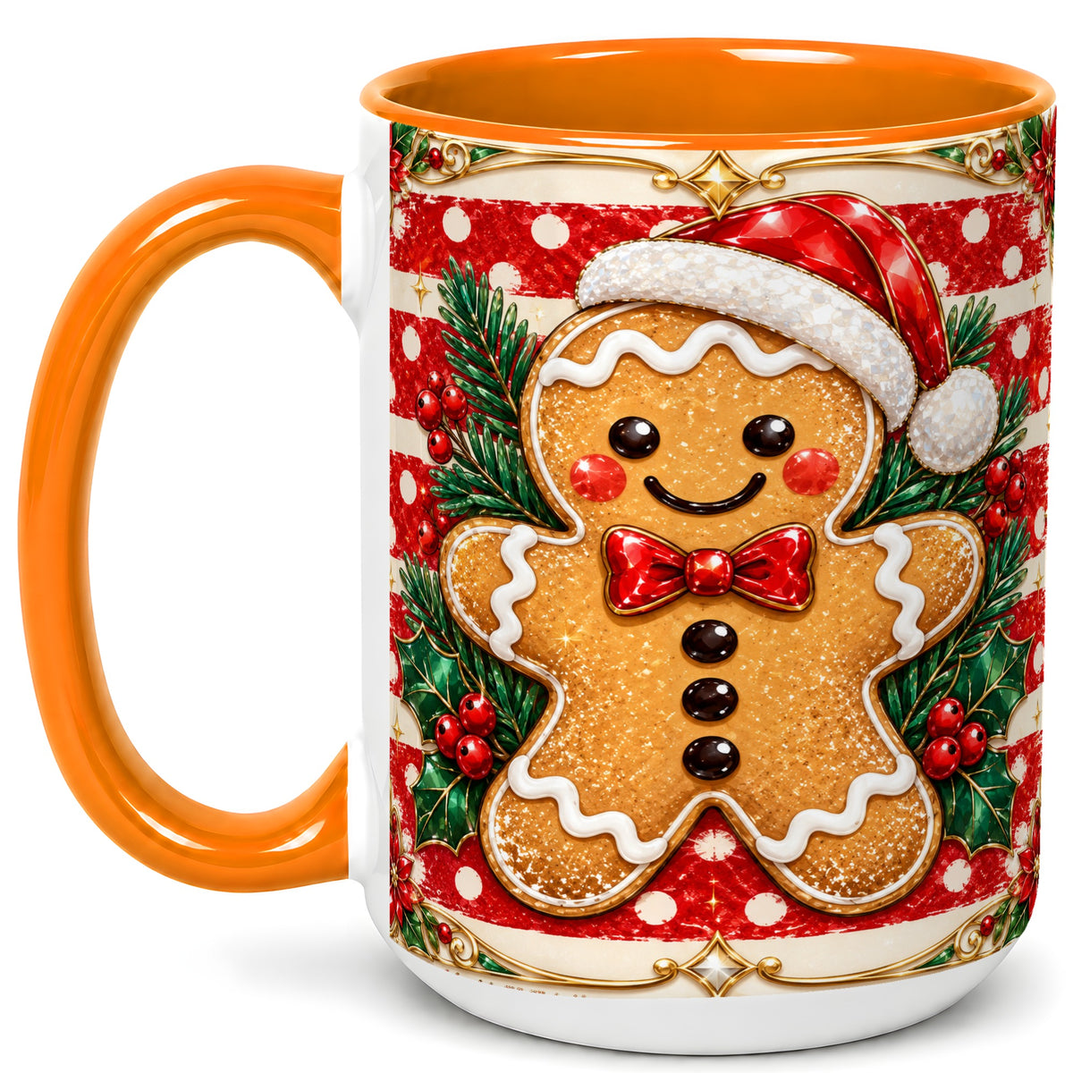 #pl[15oz|Orange] Ornate Gingerbread Coffee Mug, Christmas Cookie Mug, Ceramic Cup