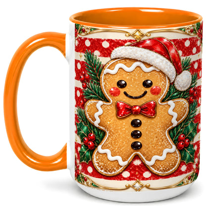 #pl[15oz|Orange] Ornate Gingerbread Coffee Mug, Christmas Cookie Mug, Ceramic Cup