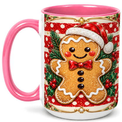 #pl[15oz|Pink] Ornate Gingerbread Coffee Mug, Christmas Cookie Mug, Ceramic Cup