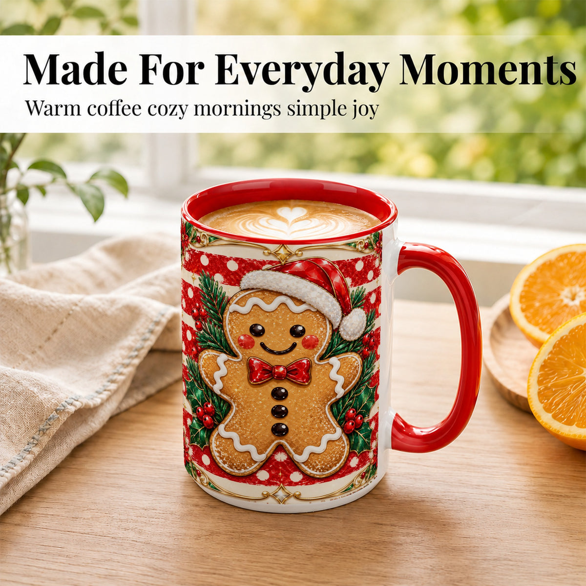 #pl[15oz|Red] Ornate Gingerbread Coffee Mug, Christmas Cookie Mug, Ceramic Cup