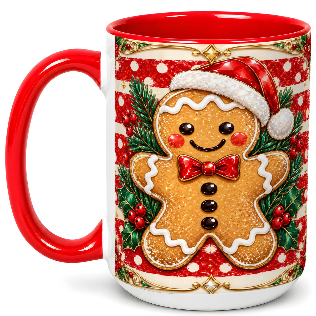 #pl[15oz|Red] Ornate Gingerbread Coffee Mug, Christmas Cookie Mug, Ceramic Cup