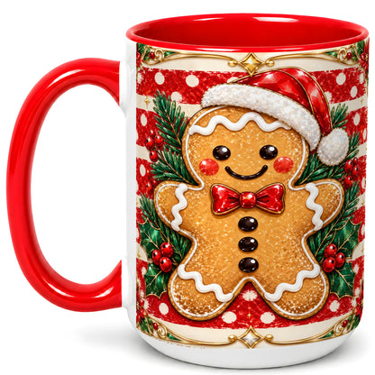 #pl[15oz|Red] Ornate Gingerbread Coffee Mug, Christmas Cookie Mug, Ceramic Cup