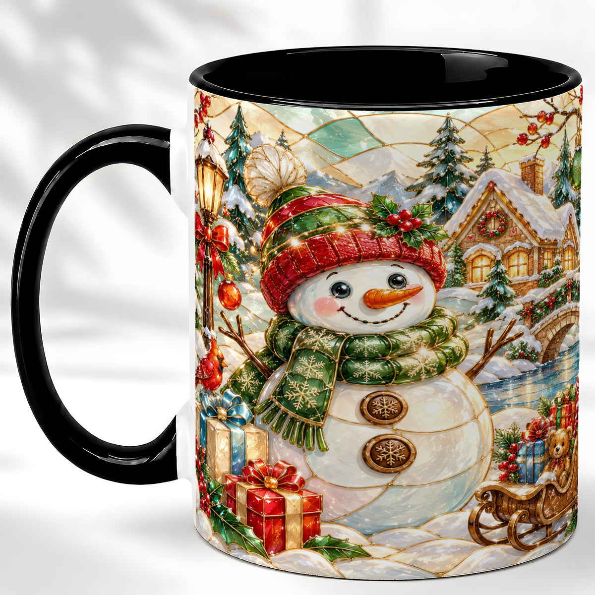 #pl[11oz|Black] Snowman Village Coffee Mug, Winter Snowman Mug, Ceramic Cup
