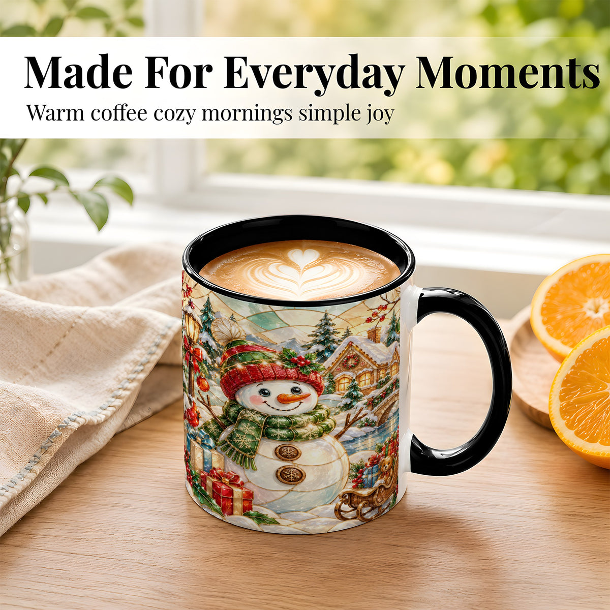 #pl[11oz|Black] Snowman Village Coffee Mug, Winter Snowman Mug, Ceramic Cup