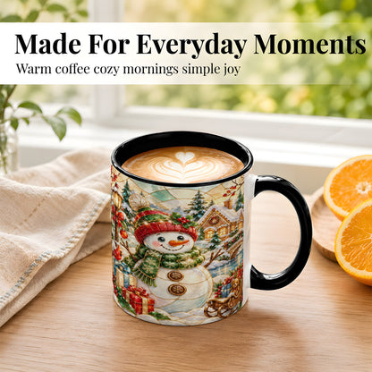 #pl[11oz|Black] Snowman Village Coffee Mug, Winter Snowman Mug, Ceramic Cup