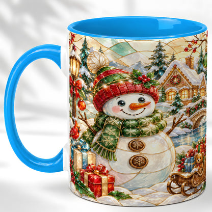 #pl[11oz|Blue] Snowman Village Coffee Mug, Winter Snowman Mug, Ceramic Cup