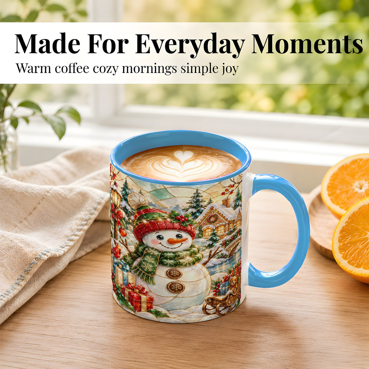 #pl[11oz|Blue] Snowman Village Coffee Mug, Winter Snowman Mug, Ceramic Cup
