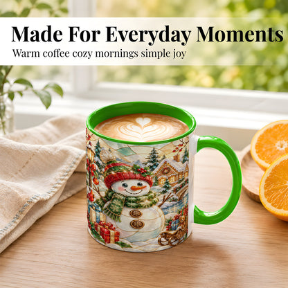 #pl[11oz|Green] Snowman Village Coffee Mug, Winter Snowman Mug, Ceramic Cup