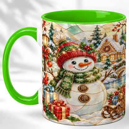 #pl[11oz|Green] Snowman Village Coffee Mug, Winter Snowman Mug, Ceramic Cup