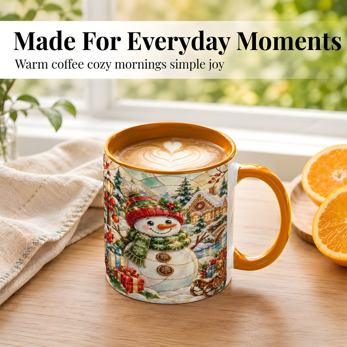 #pl[11oz|Orange] Snowman Village Coffee Mug, Winter Snowman Mug, Ceramic Cup