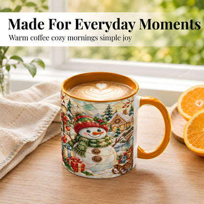 #pl[11oz|Orange] Snowman Village Coffee Mug, Winter Snowman Mug, Ceramic Cup