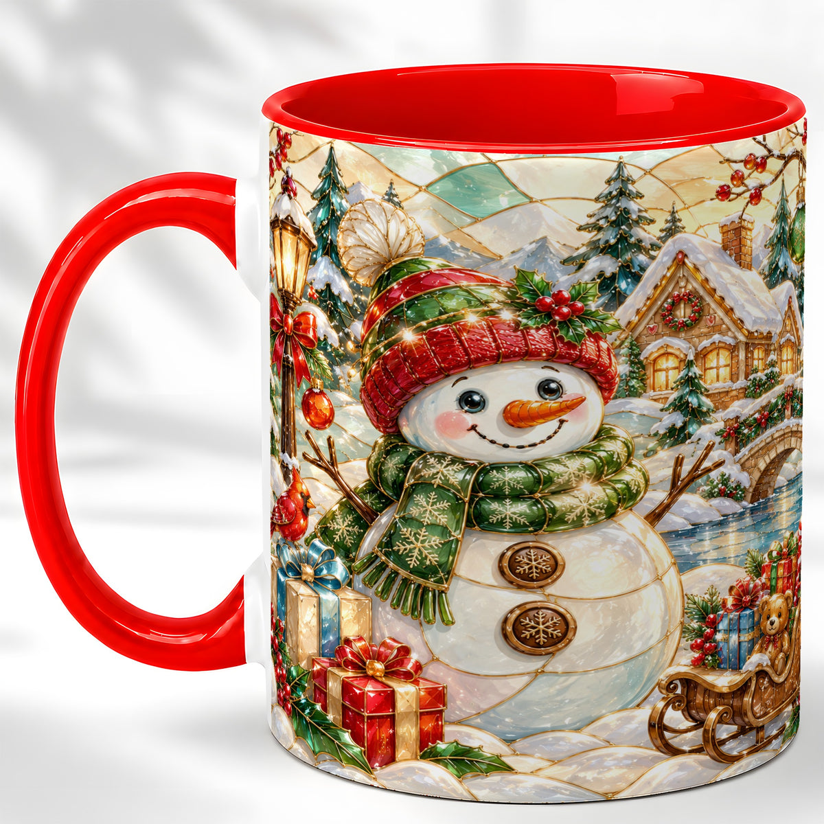 Snowman Village Coffee Mug, Winter Snowman Mug, Ceramic Cup