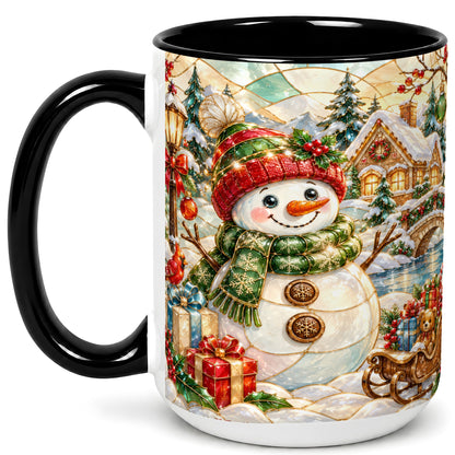 #pl[15oz|Black] Snowman Village Coffee Mug, Winter Snowman Mug, Ceramic Cup