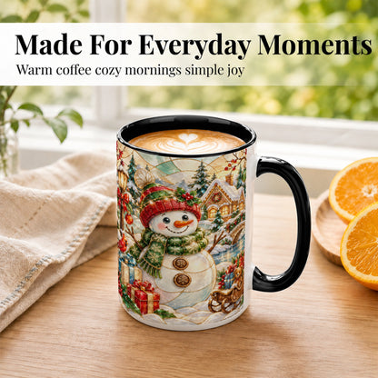 #pl[15oz|Black] Snowman Village Coffee Mug, Winter Snowman Mug, Ceramic Cup