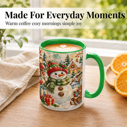 #pl[15oz|Green] Snowman Village Coffee Mug, Winter Snowman Mug, Ceramic Cup