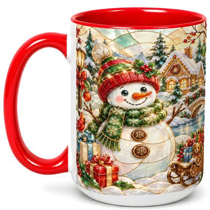 #pl[15oz|Red] Snowman Village Coffee Mug, Winter Snowman Mug, Ceramic Cup