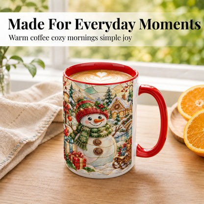 #pl[15oz|Red] Snowman Village Coffee Mug, Winter Snowman Mug, Ceramic Cup