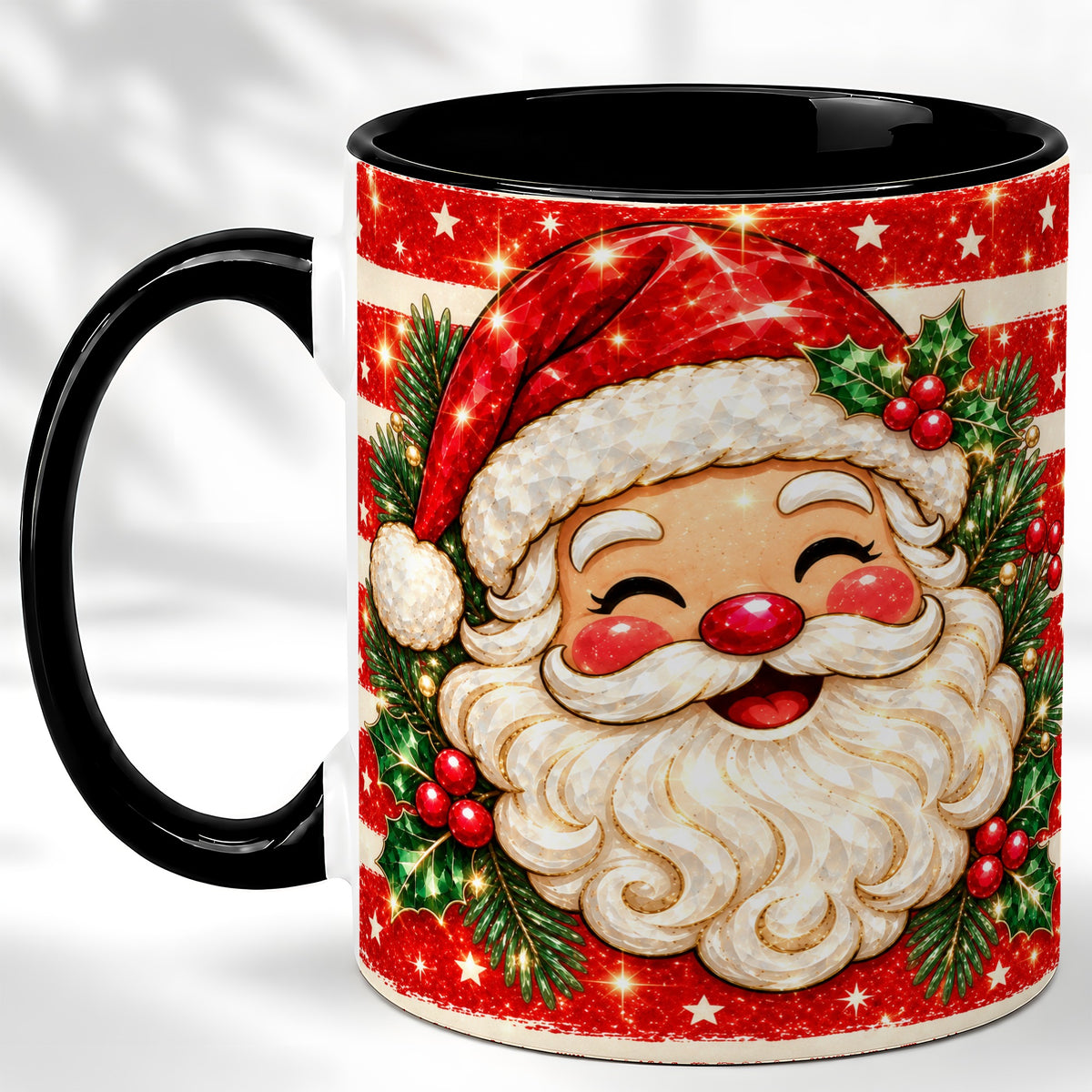#pl[11oz|Black] Smiling Santa Coffee Mug, Christmas Santa Mug, Ceramic Cup