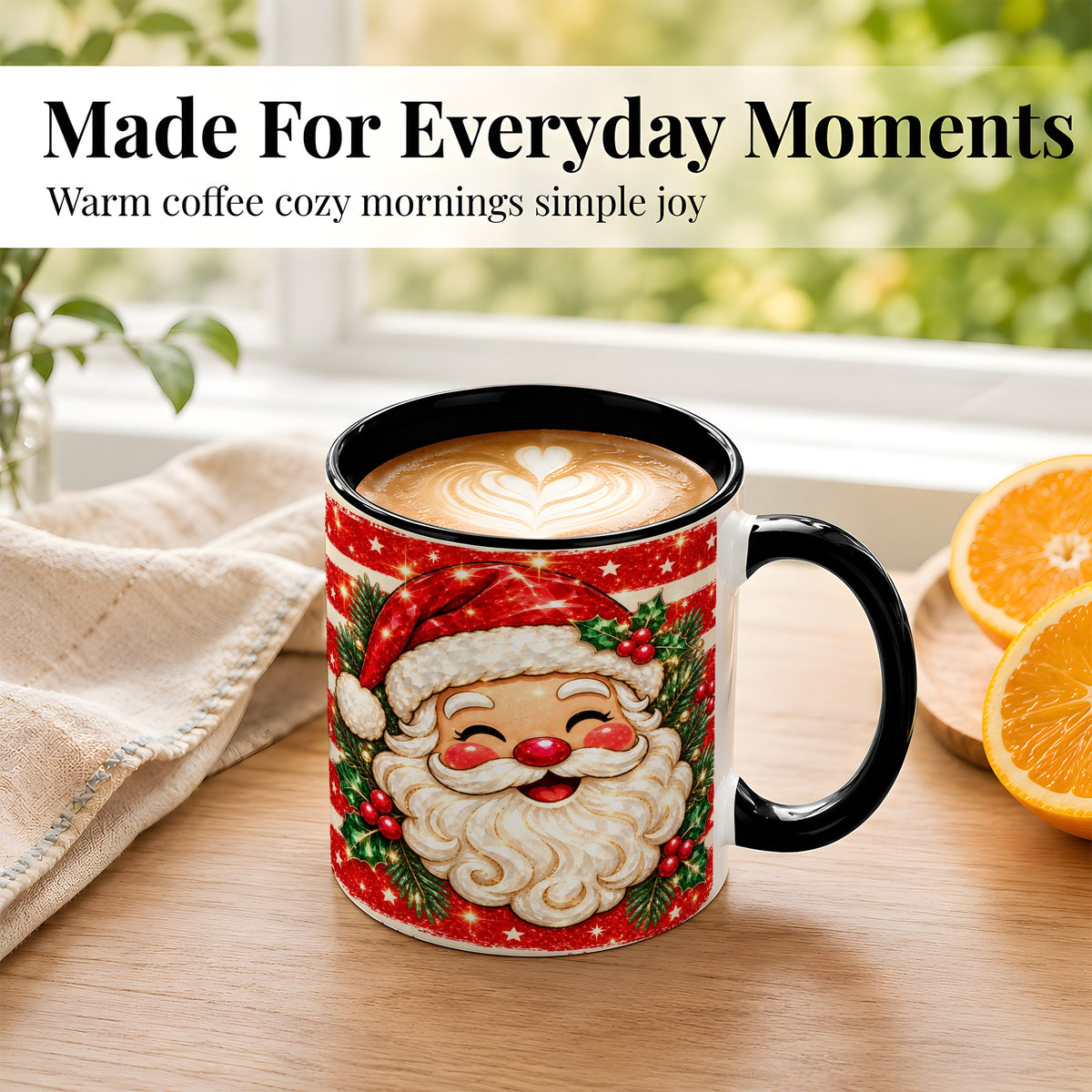 #pl[11oz|Black] Smiling Santa Coffee Mug, Christmas Santa Mug, Ceramic Cup